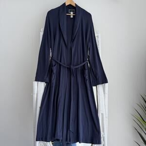 HANRO Switzerland Robe Mens Medium Navy Blue Belted Night & Day 100% Cotton